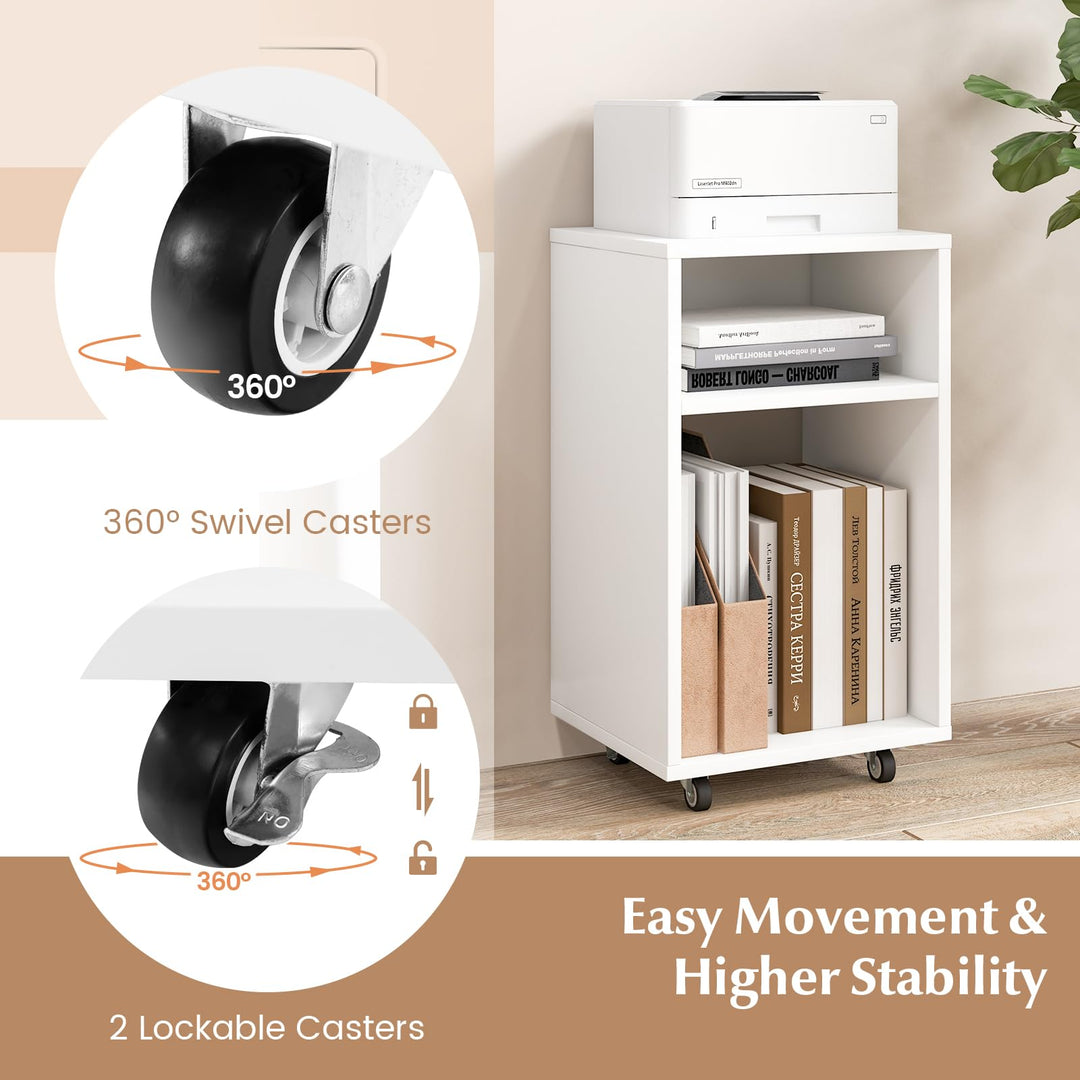 Giantex Vertical Mobile File Cabinet - Rolling Filing Cabinet with 2 Open Shelves, Lockable Casters, White