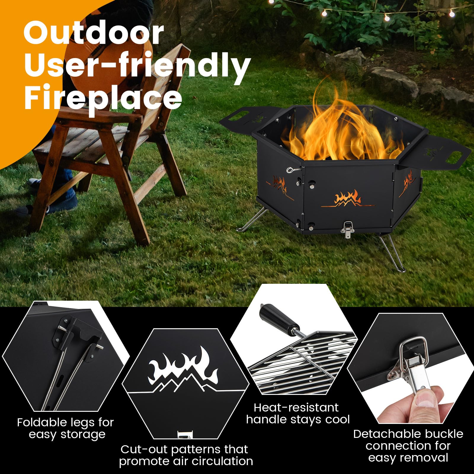 Giantex Fire Pit Grill, Outdoor Fire Pit with Removable 360° Swivel Cooking Grate