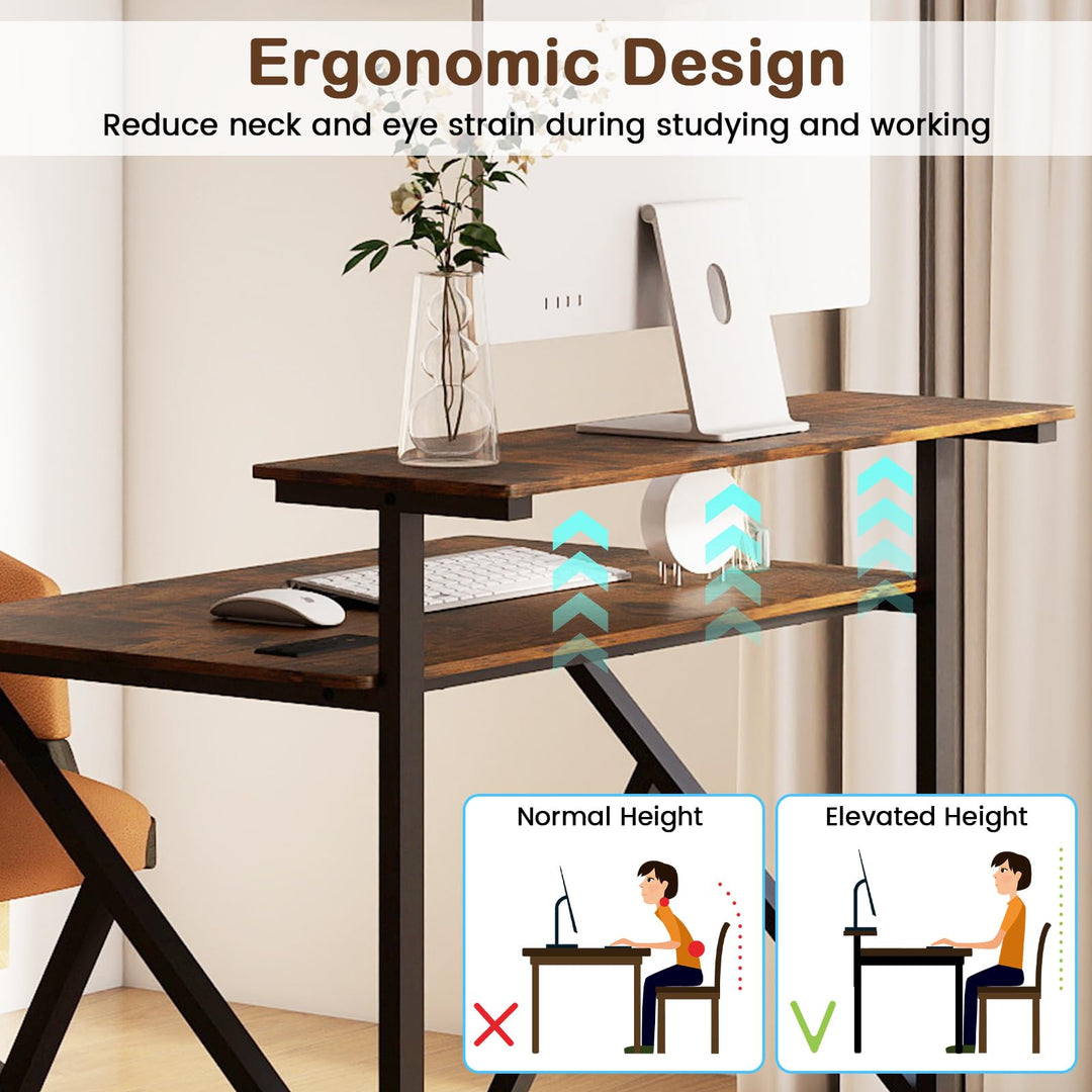 Giantex Rolling Small Desk with Storage | Compact Computer Desk for Small Spaces with Charging Station