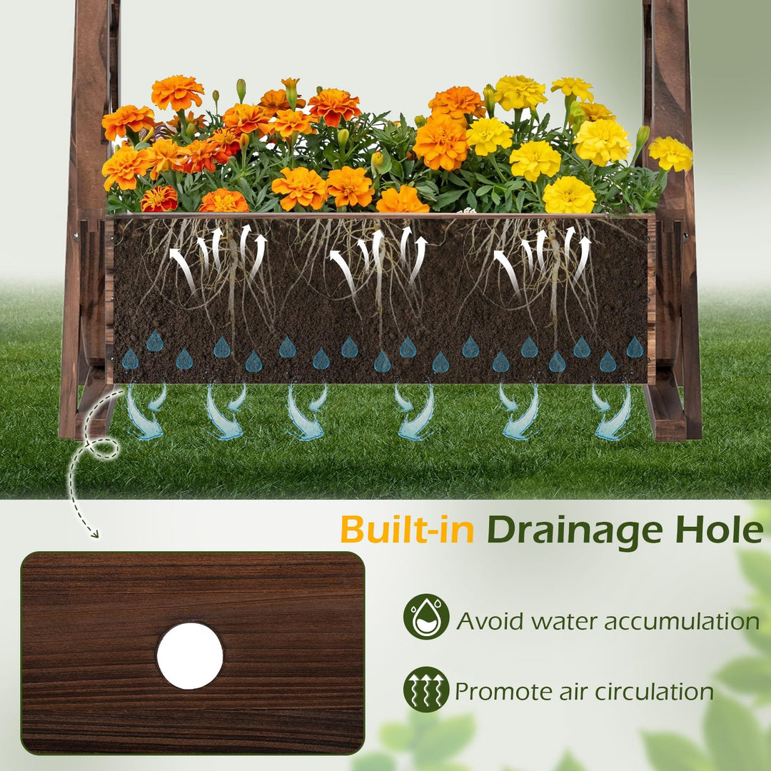 Giantex Wooden Wagon Planter Box for Patio Garden Balcony