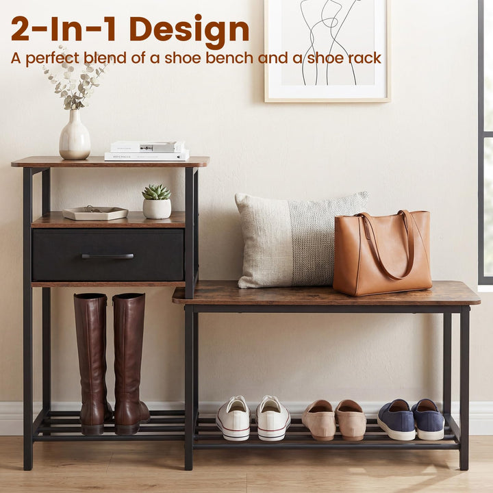 Giantex 3-Tier Industrial Shoe Storage Bench with Drawer &amp; Metal Frame
