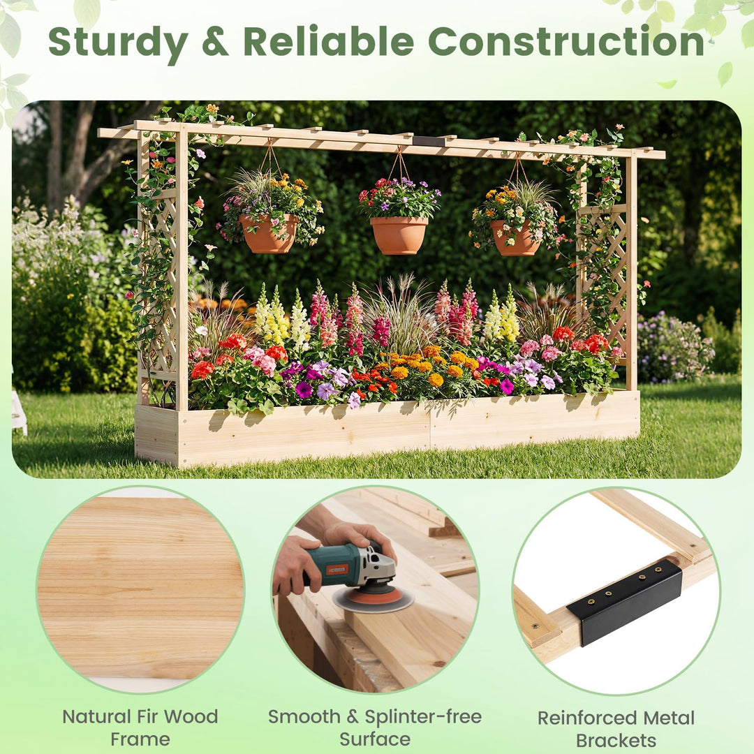 Giantex Wooden Raised Garden Bed with Trellis & Hanging Roof