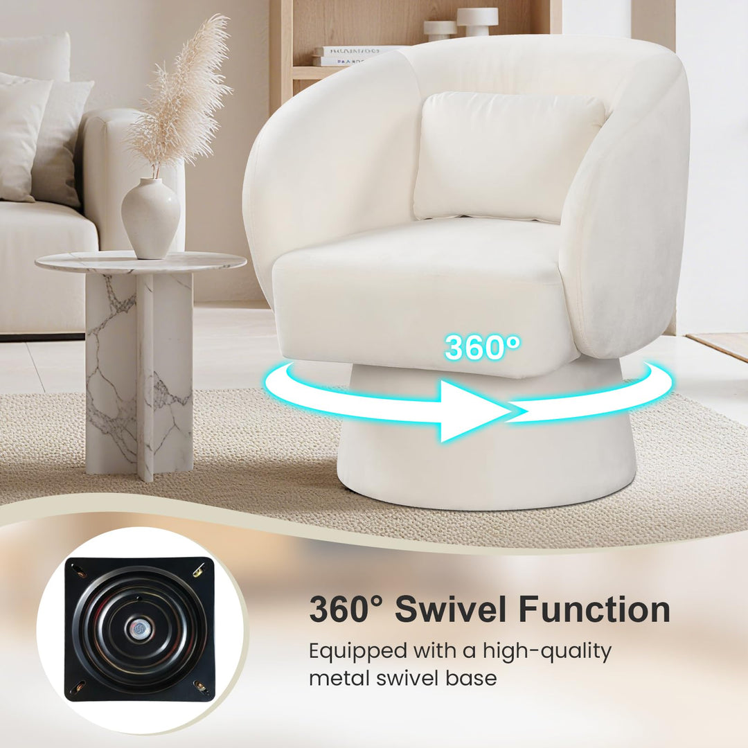 Giantex Swivel Accent Chair Upholstered Barrel Chair with Curved Back & Removable Lumbar Pillow