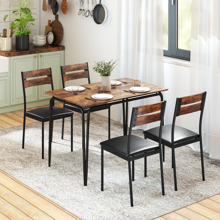 Giantex 5-Piece Dining Table Set Industrial Rectangular Kitchen Table and 4 Armless Chairs