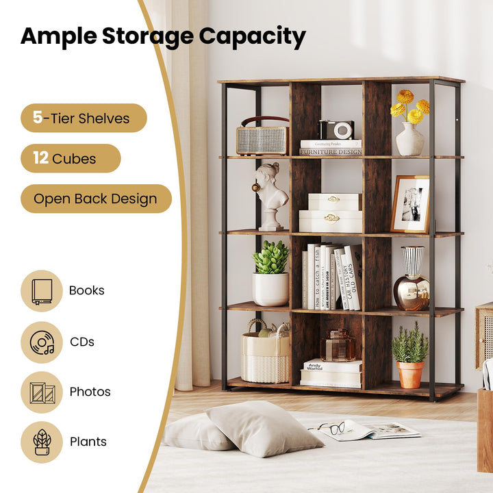 Giantex 12 Cube Bookcase 5 Tier Industrial Bookshelf