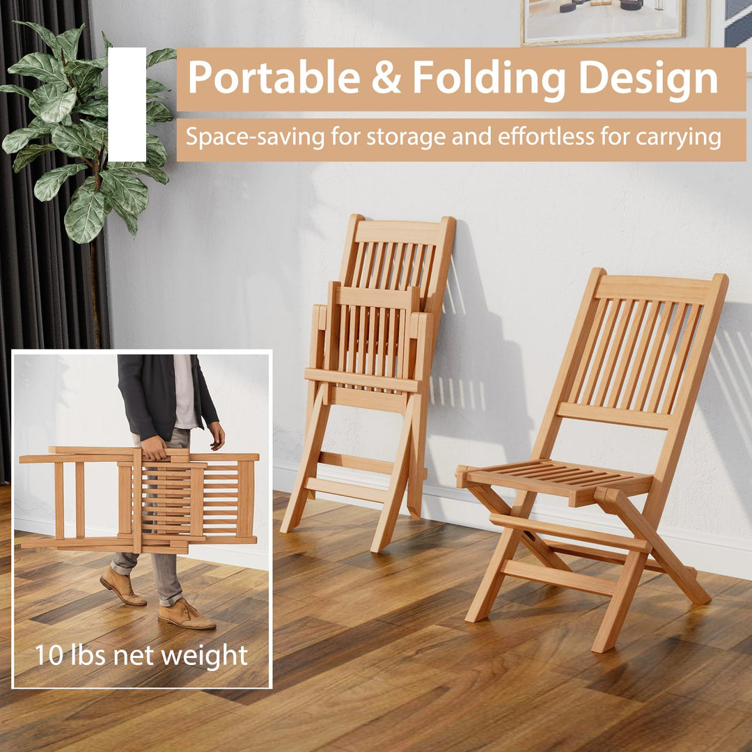Giantex Patio Folding Chairs, Solid Teak Wood Outdoor Chairs with Slatted Seat & Back