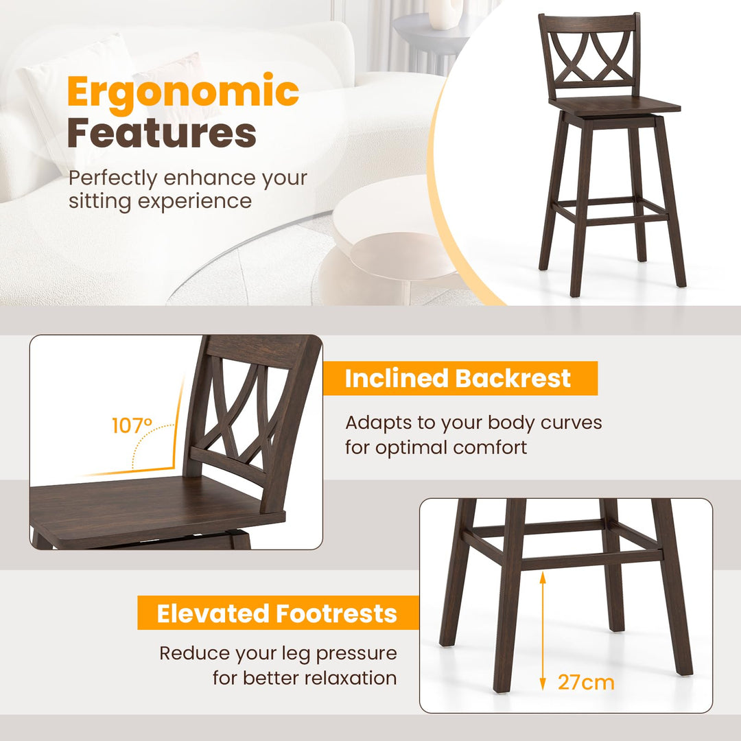 Giantex 29" Bar Stools Set of 2/4, Swivel Wooden Bar Chairs with Rubber Wood Frame, for Kitchen Island, Restaurant & Pub, Dark Grey