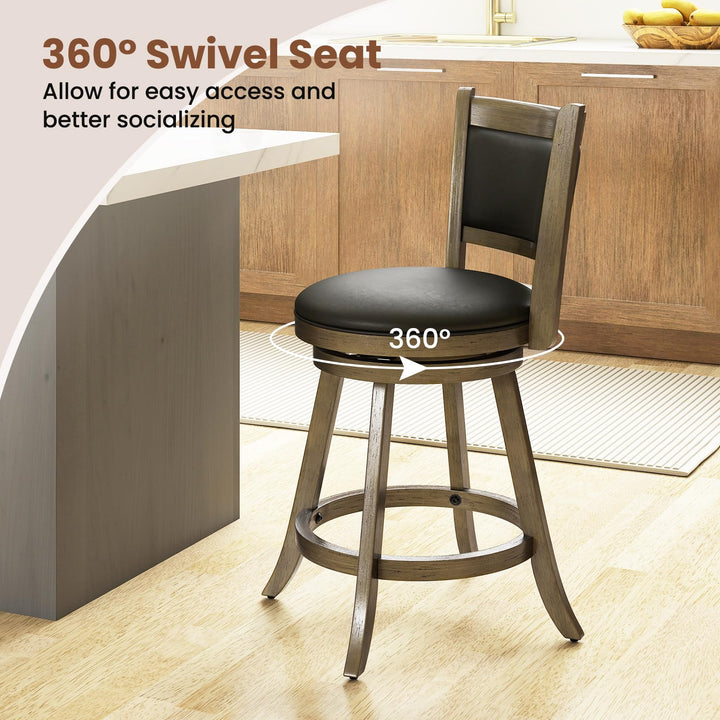 Giantex Accent Wooden Swivel Back Counter Height Bar Stool, Fabric Upholstered Design