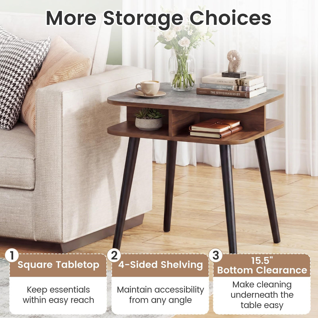 Giantex 2-Tier Faux Marble End Table Set of 1/2