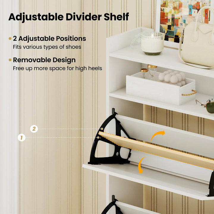 Giantex Shoe Cabinet with 2 Flip Drawers Freestanding Narrow Shoe Organizer Cabinet