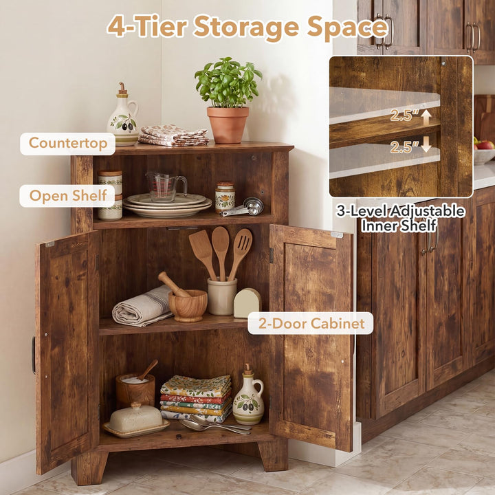 Giantex Bathroom Corner Storage Cabinet with Open Storage &amp; Adjustable Shelf