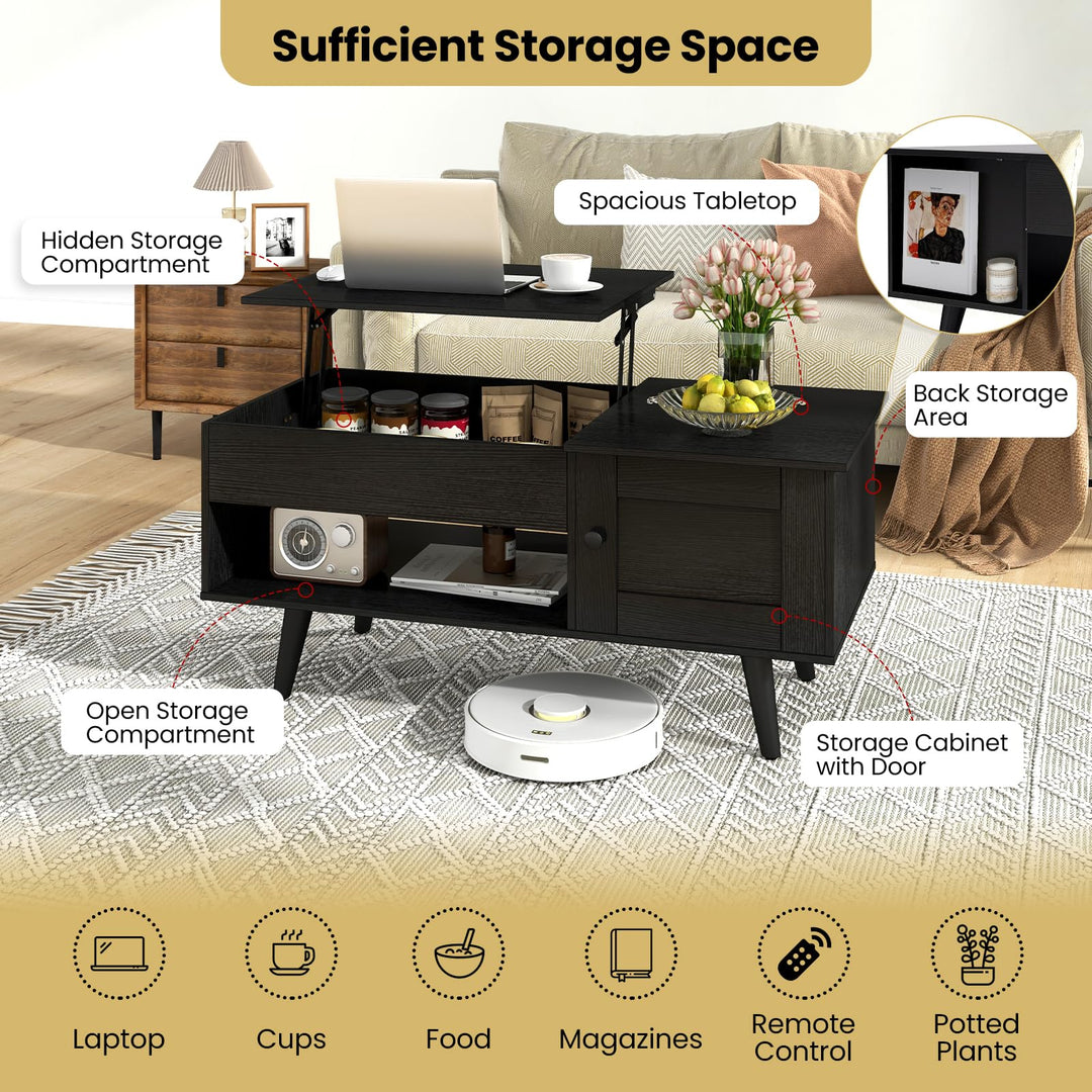 Giantex Lift Top Coffee Table, Modern Cocktail Table with Hidden Compartment, Open Shelf & Cabinet