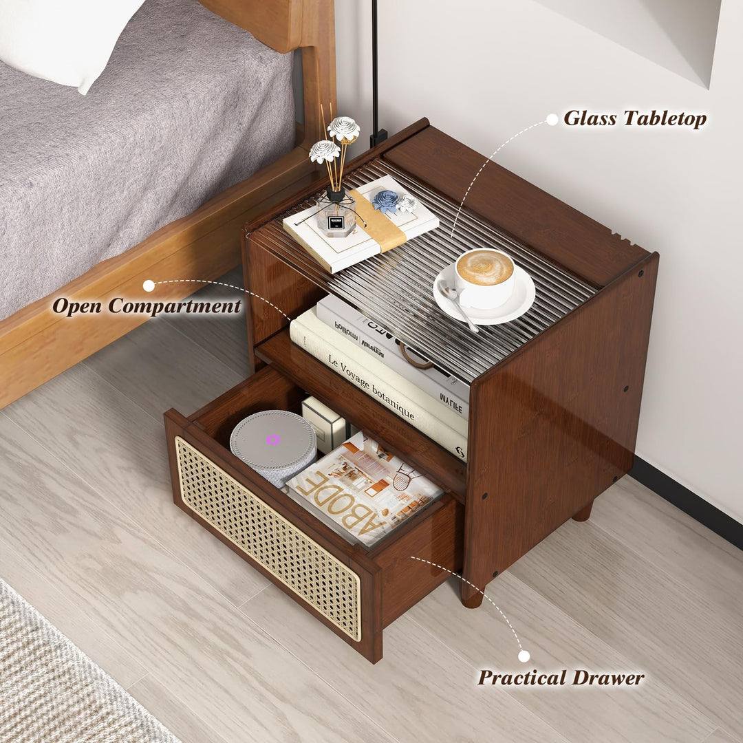 Giantex Rattan Nightstand with Drawer