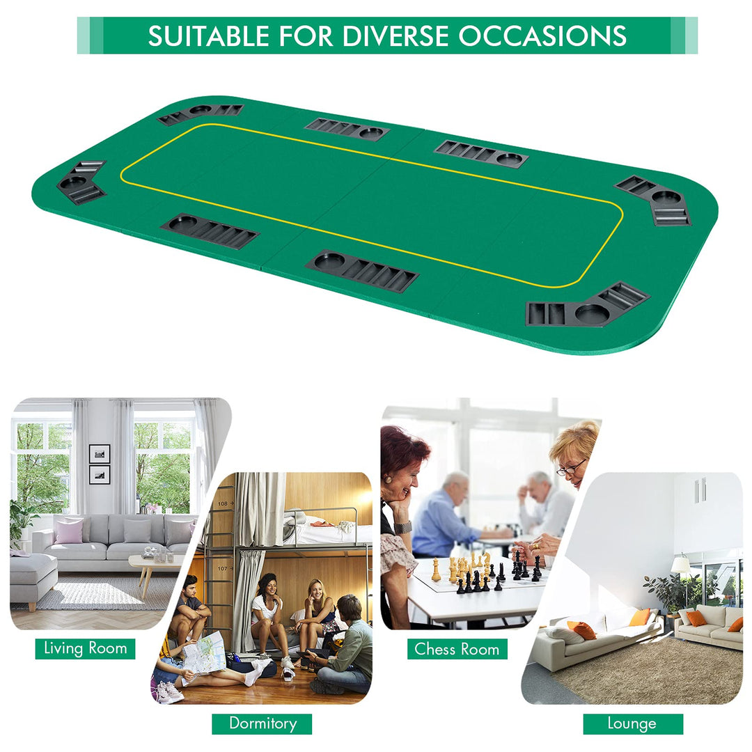 Foldable Poker Table Top 8 Player | 79"x 36"Large Professional Four Fold Poker Topper Rectangle Cover Mat