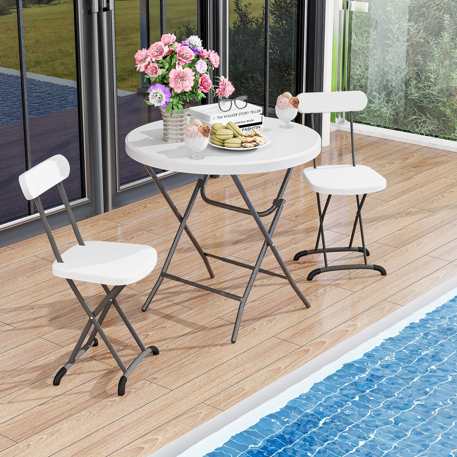 Giantex 32” Round Folding Table, HDPE Foldable Card Table for Party Wedding Event Picnic Commercial Banquet
