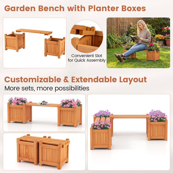 Giantex Outdoor Bench with Raised Garden Beds (42"x11"x11.5")