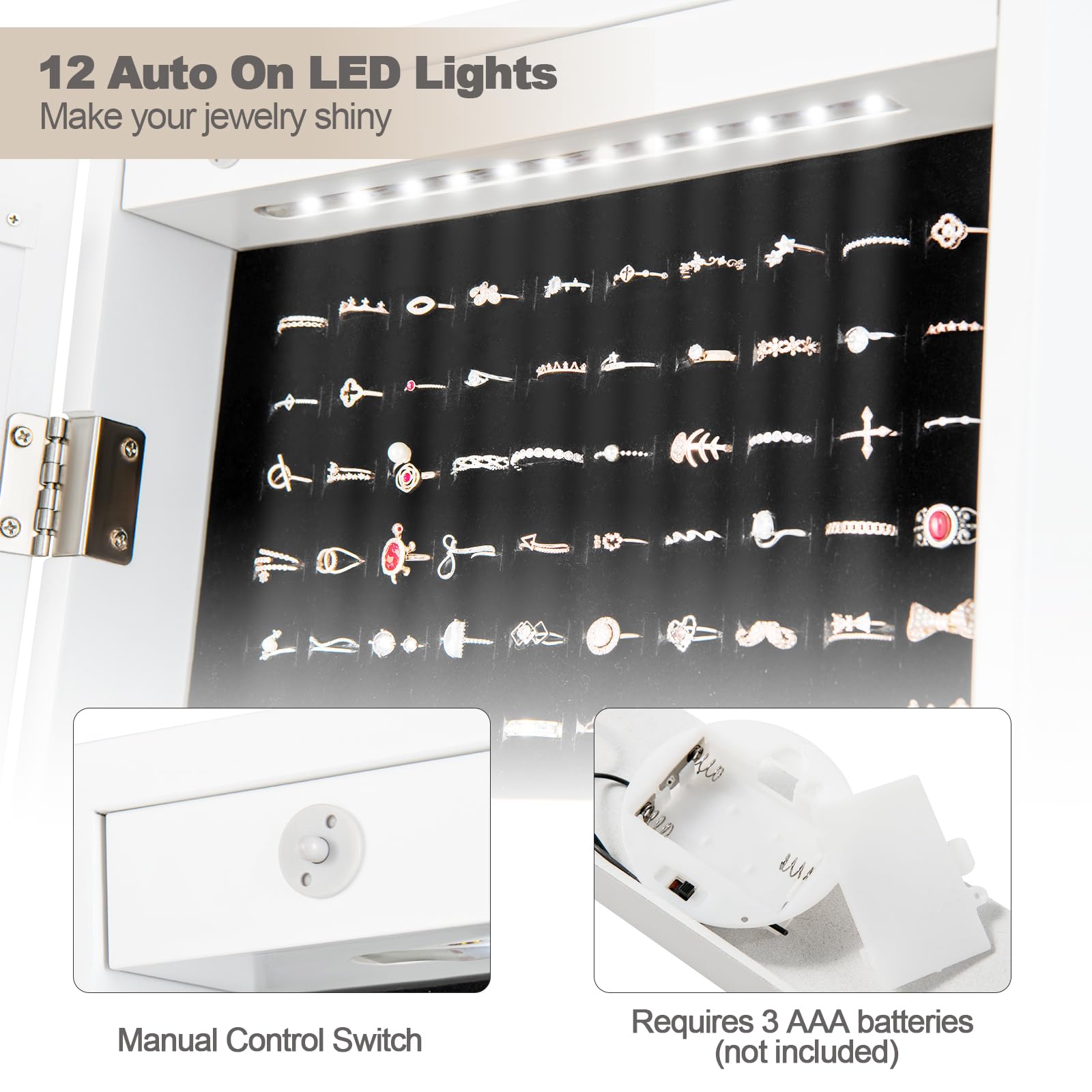 12 LEDs Jewelry Armoire Cabinet with Full-length Mirror - Giantex