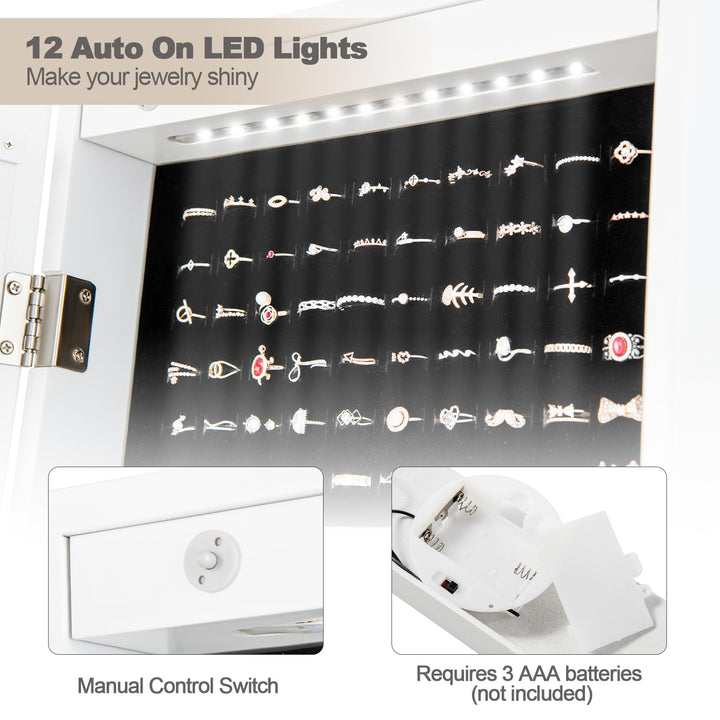 12 LEDs Jewelry Armoire Cabinet with Full-length Mirror - Giantex