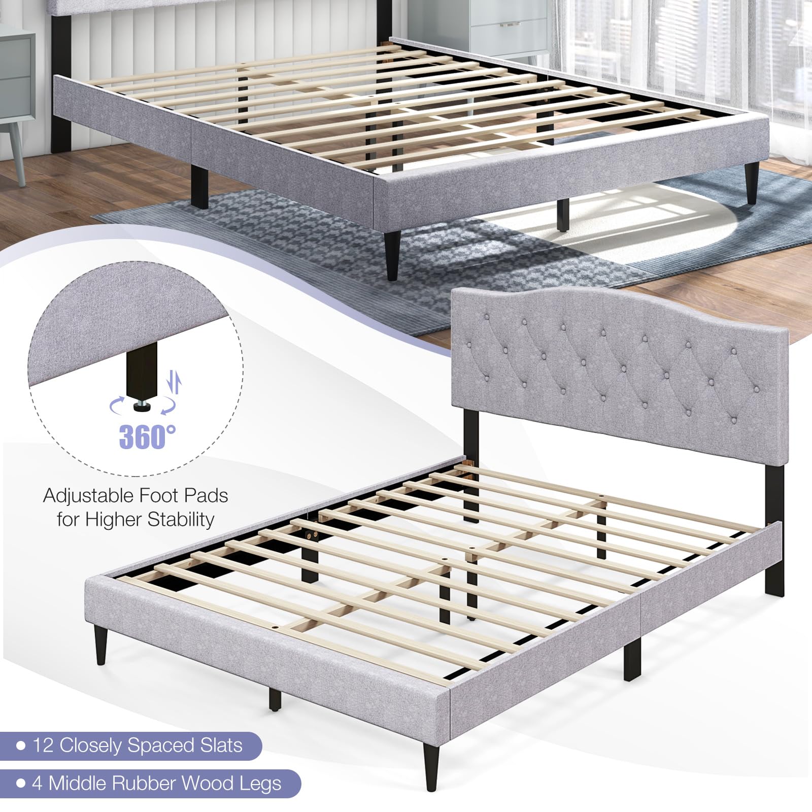 Giantex Queen Size Upholstered Platform Bed