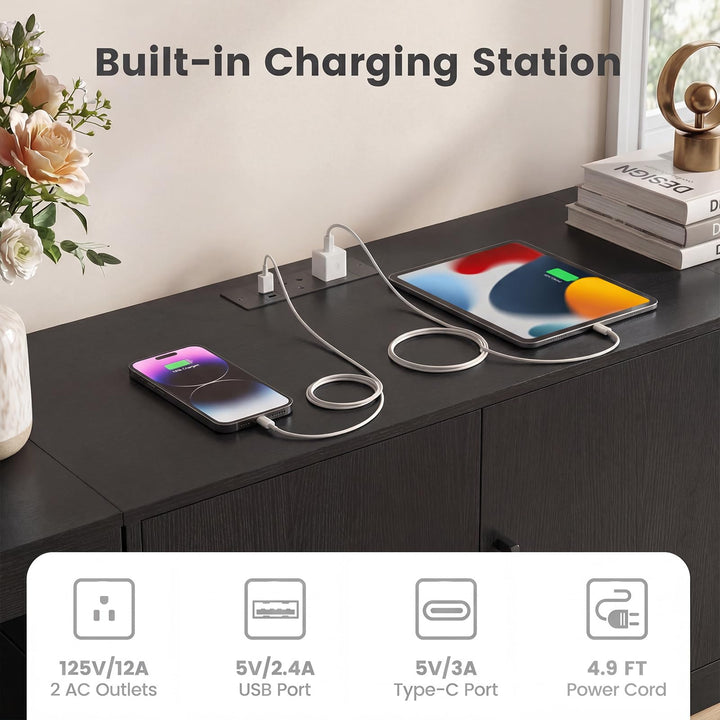 Giantex LED TV Stand for 85 Inch TV | Modern Entertainment Center with Power Outlets