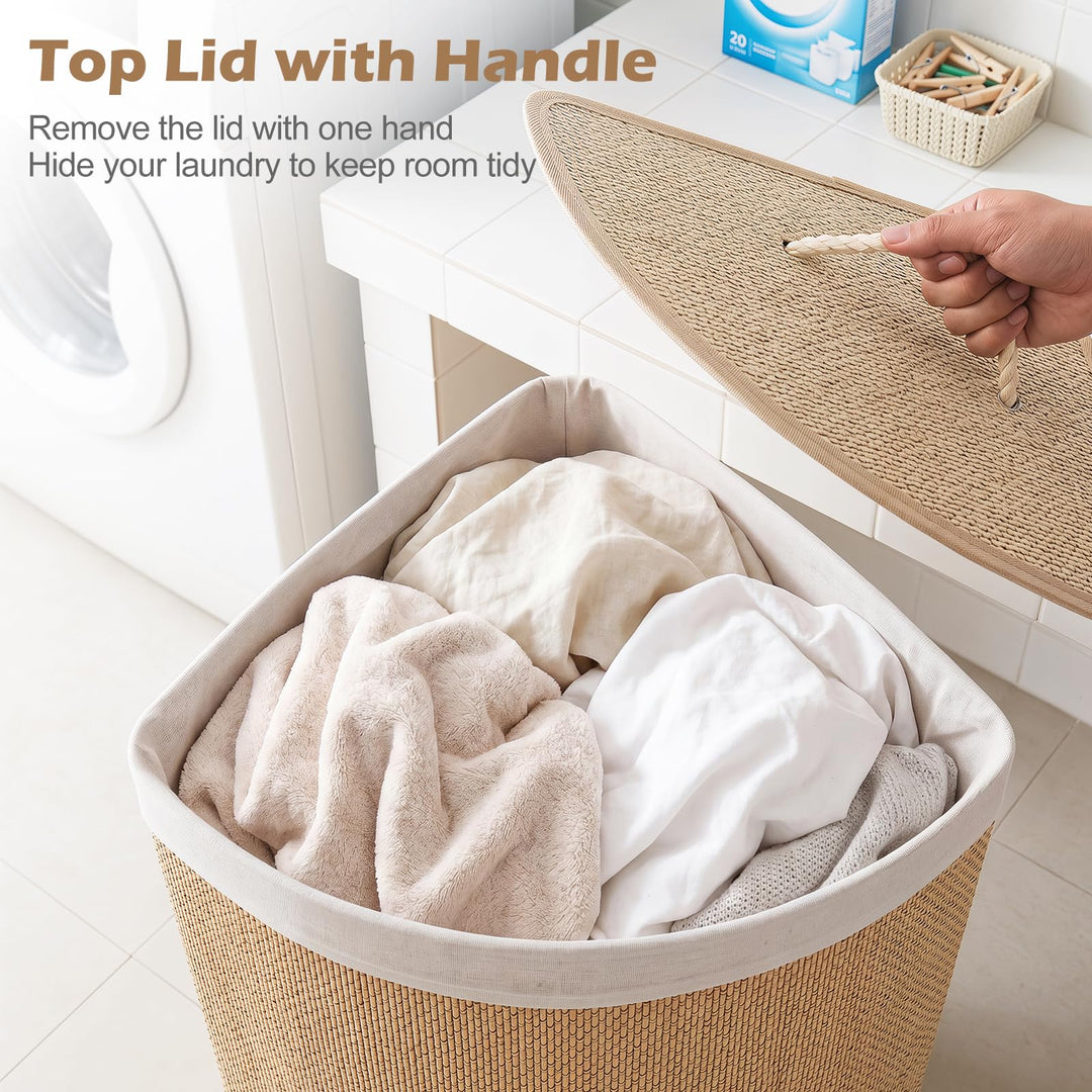 Giantex 15 Gal Bamboo Corner Laundry Hamper with Lid
