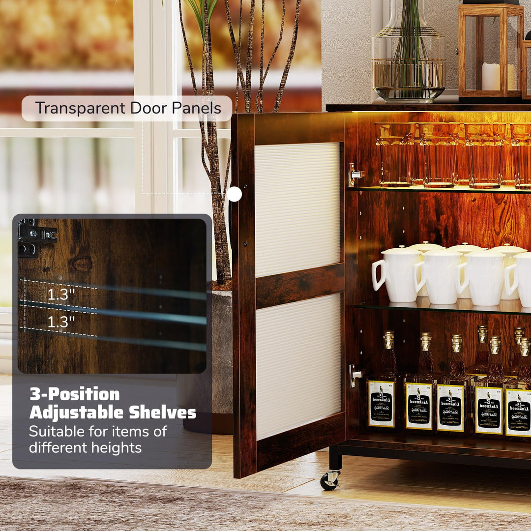 Giantex Wine Bar Cabinet with LED Light Kitchen Buffet Sideboard