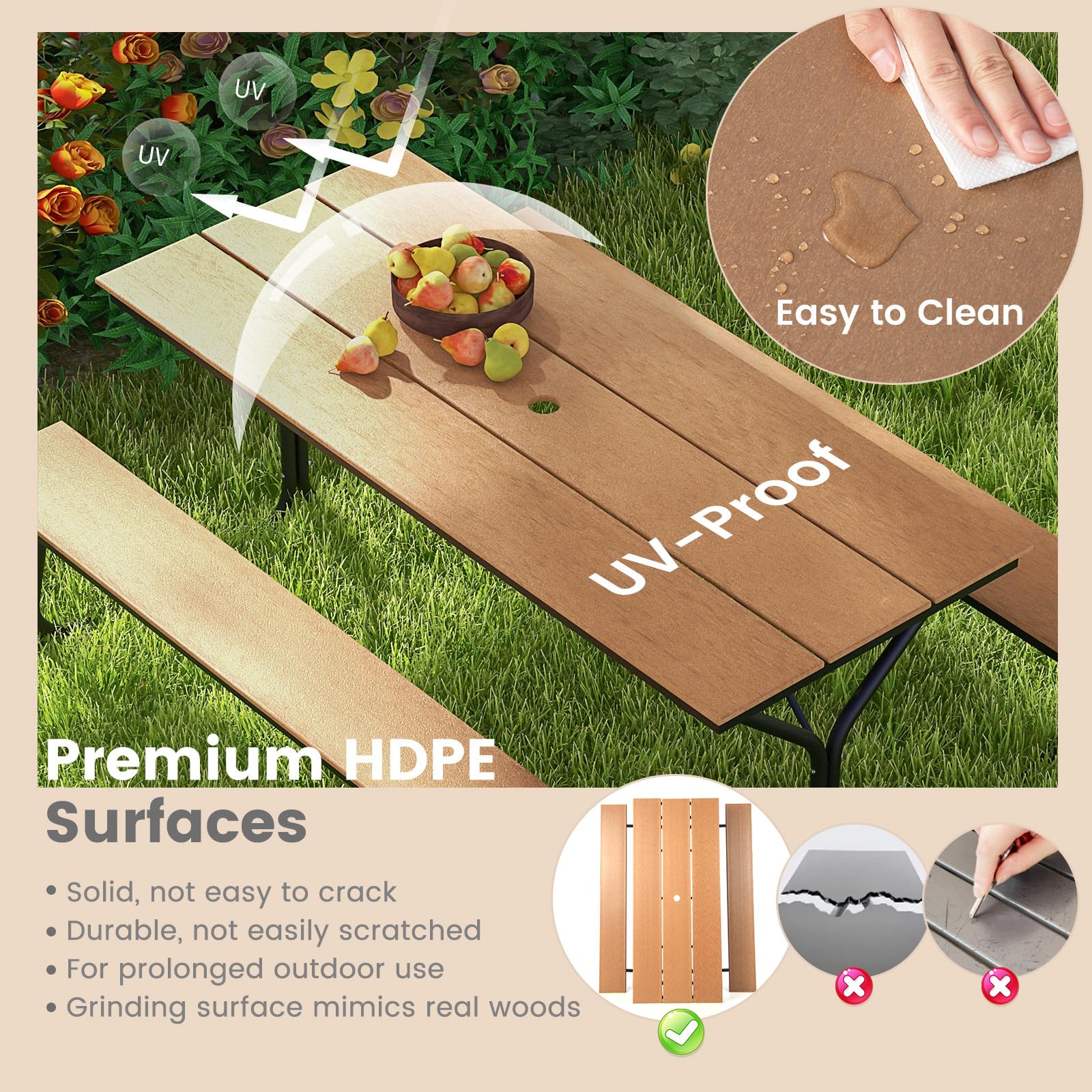 Giantex 6 FT Outdoor Picnic Table Bench Set for 6-8 People
