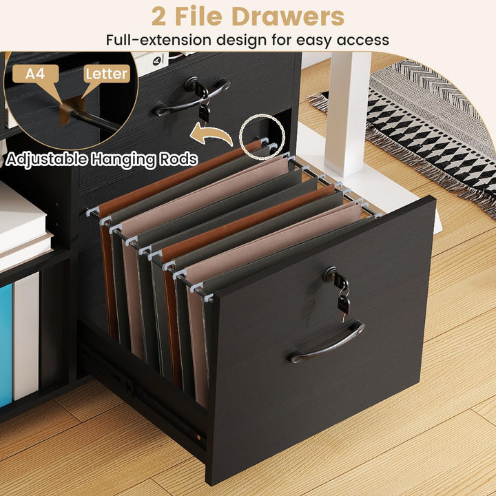 Giantex 4-Drawer Lateral File Cabinet with Lock & 5 Rolling Wheels (2 Lockable)