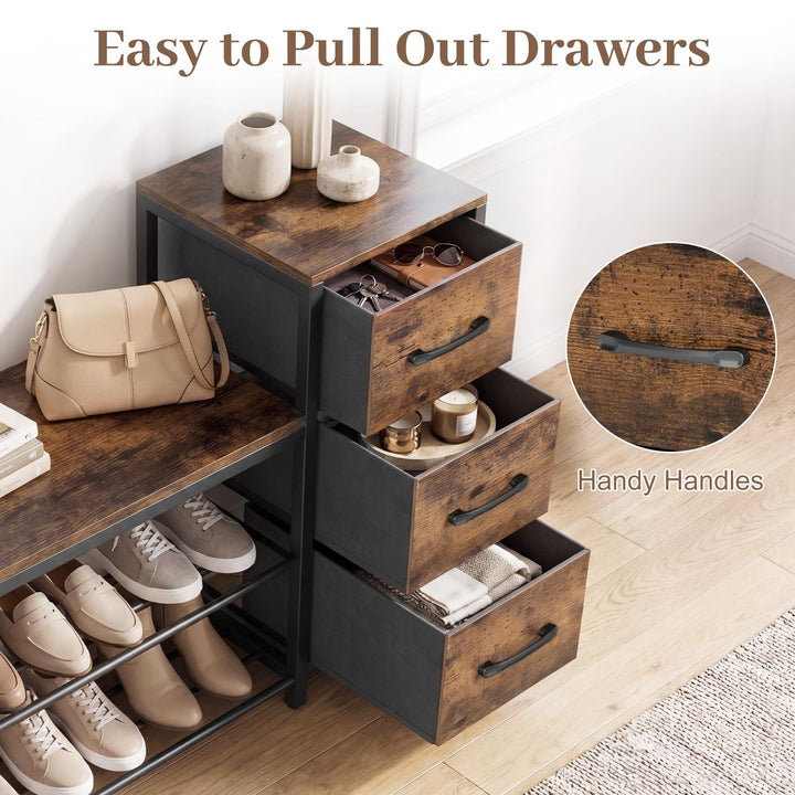 Giantex 3-Tier Industrial Shoe Storage Bench with 3 Removable Fabric Drawers