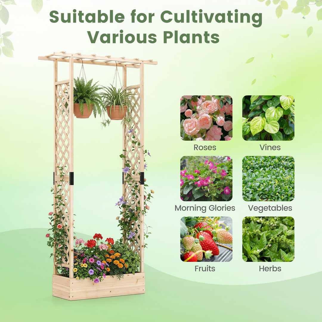 Giantex Wooden Raised Garden Bed with Trellis & Hanging Roof