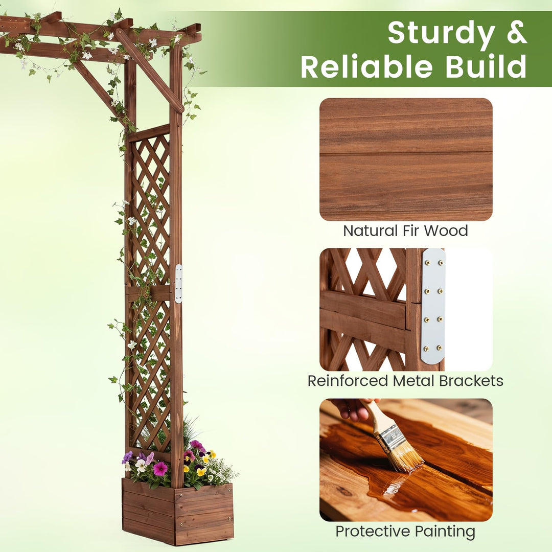 Giantex 87in Tall Wooden Garden Arbor with Planter Boxes &amp; Hanging Roof