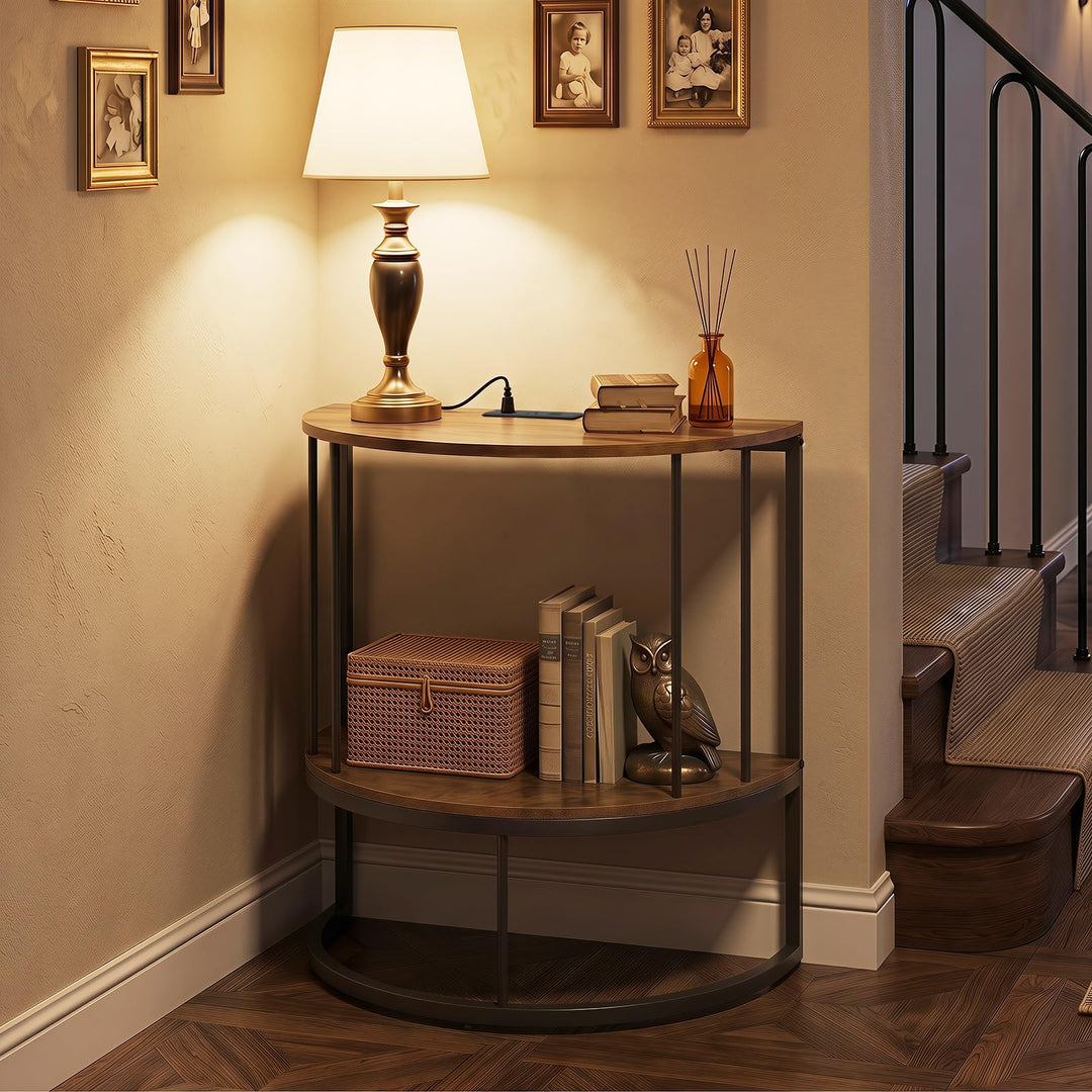 Giantex Half Moon Console Table with Outlets