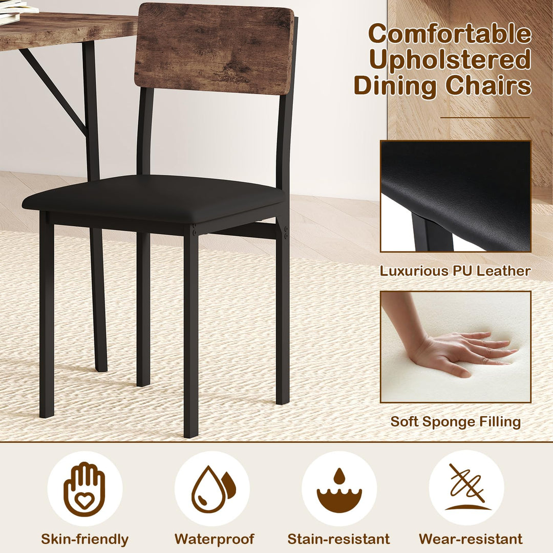 Giantex 5-Piece Dining Table Set for 4 People Industrial Kitchen Table and 4 PU Leather Chairs