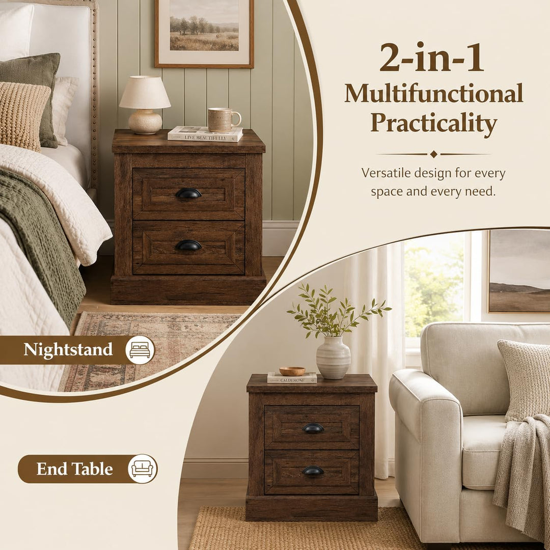 GIANTEX Farmhouse Nightstand With 2 Storage Drawers For Bedroom