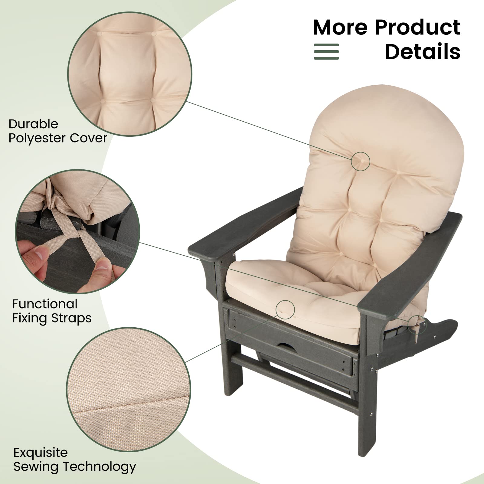 Giantex Patio Adirondack Chair Cushion - 49"x 23"High Back Rocking Chair Cushion w/Fixing Straps, Durable & Fade Resistant