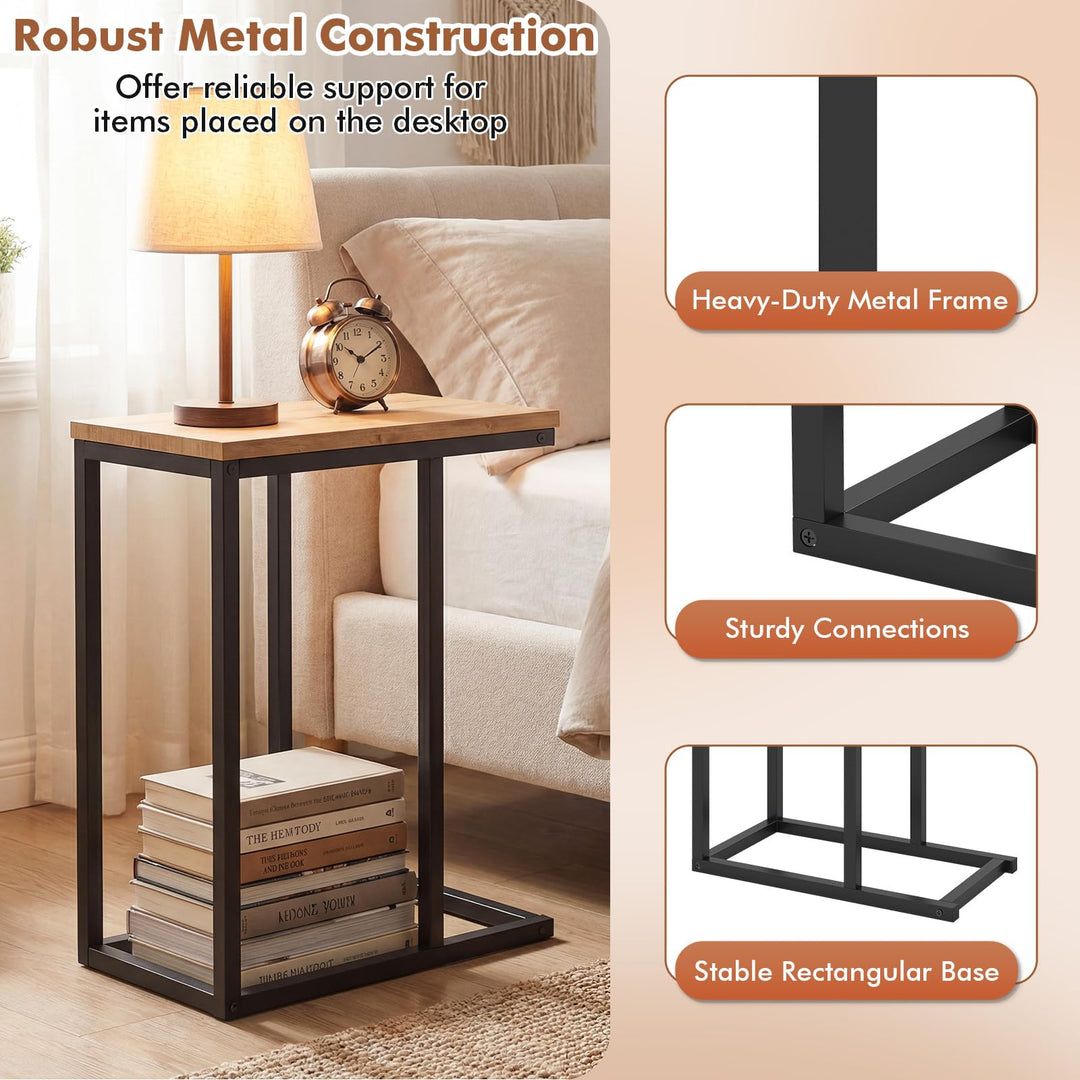 Giantex Small Sofa Couch Side Table That Slide Under with Metal Frame &amp; Spacious Tabletop