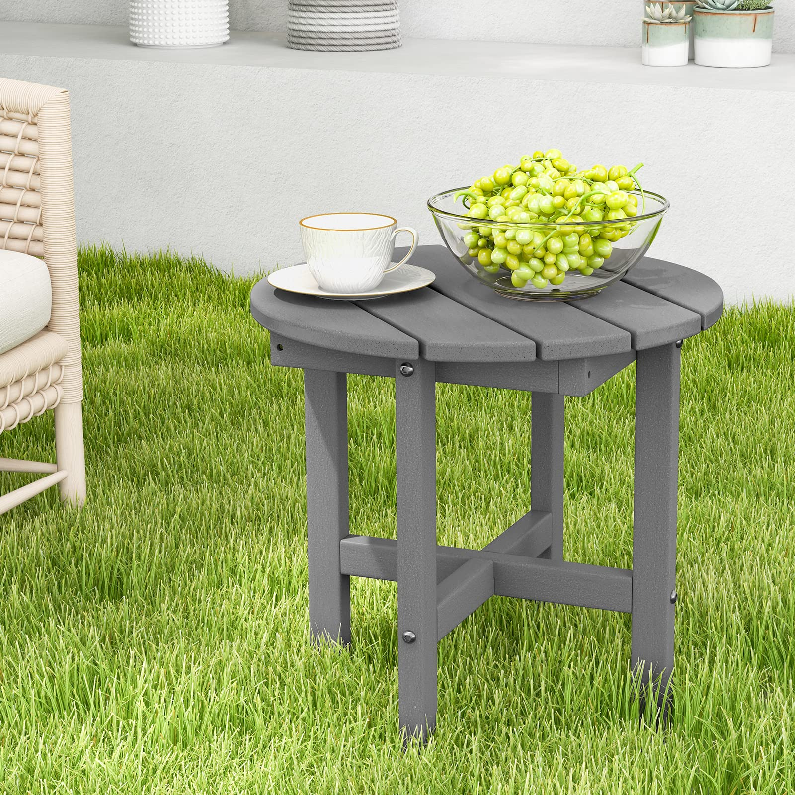 Giantex Small Outdoor Side Table - Weather-Resistant HDPE Adirondack Round End Table