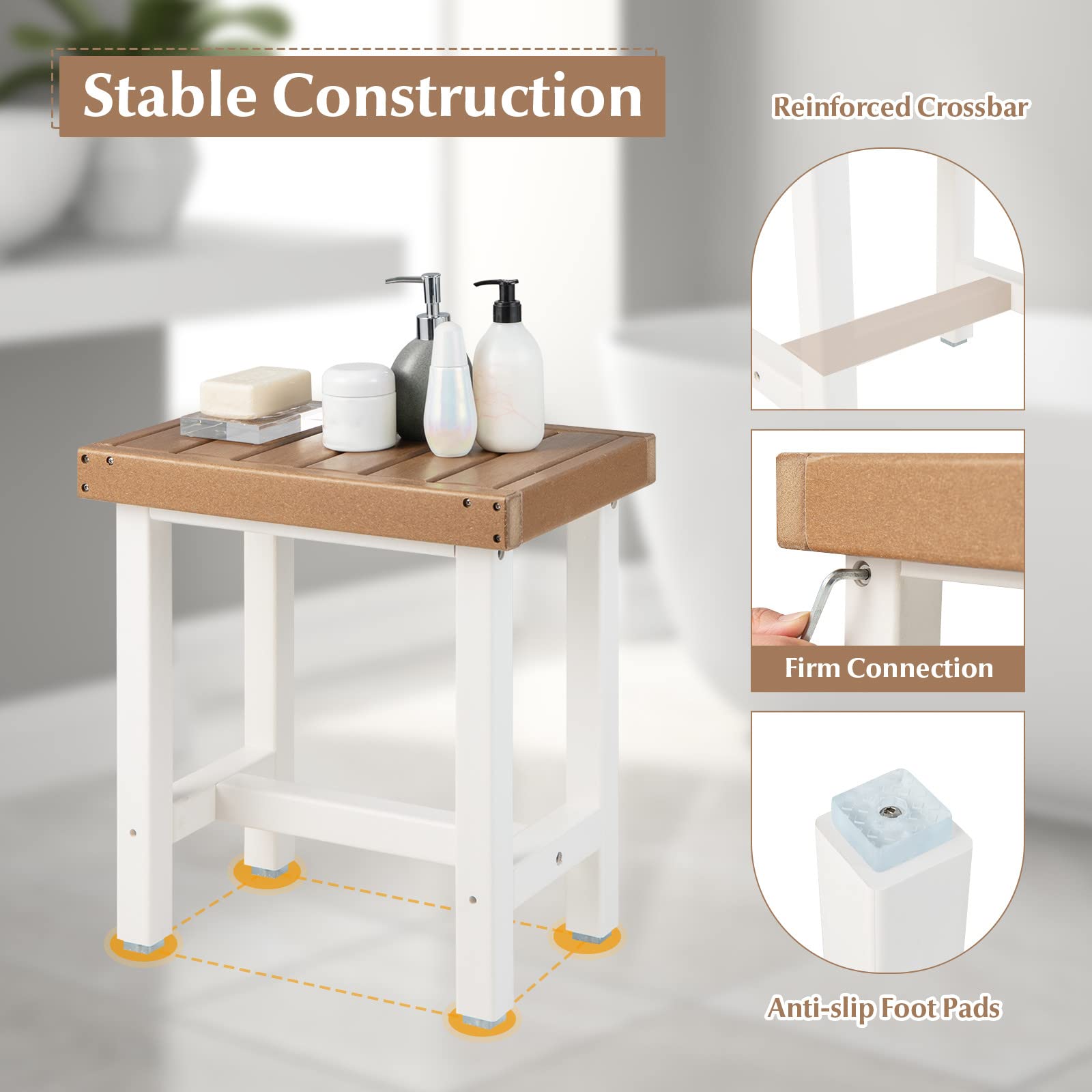 Giantex Shower Bench Waterproof HDPE - Shower Stool, Plastic Spa Bath Step Foot Rest for Bathroom