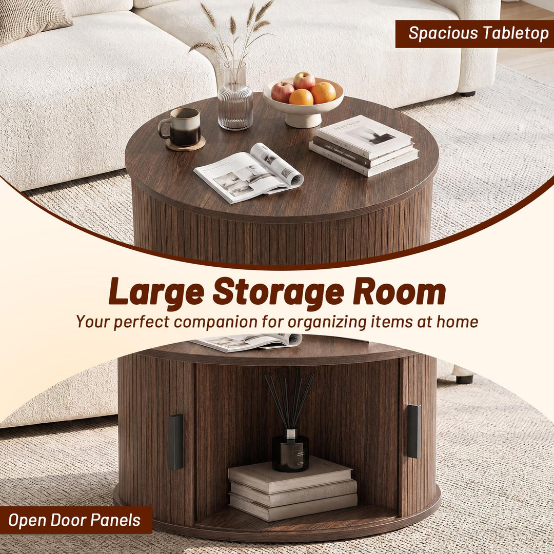 GIANTEX 23.5" Round Coffee Table with Hidden Storage