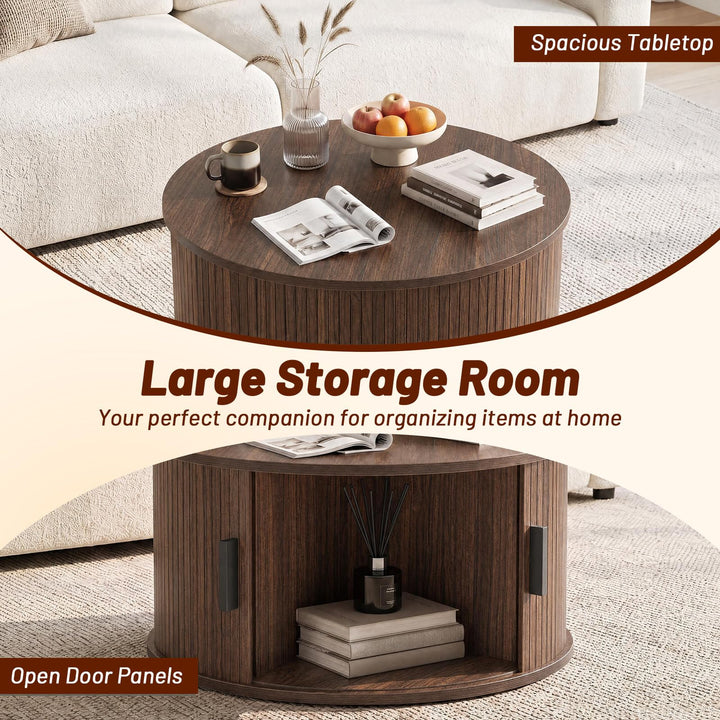 GIANTEX 23.5" Round Coffee Table with Hidden Storage