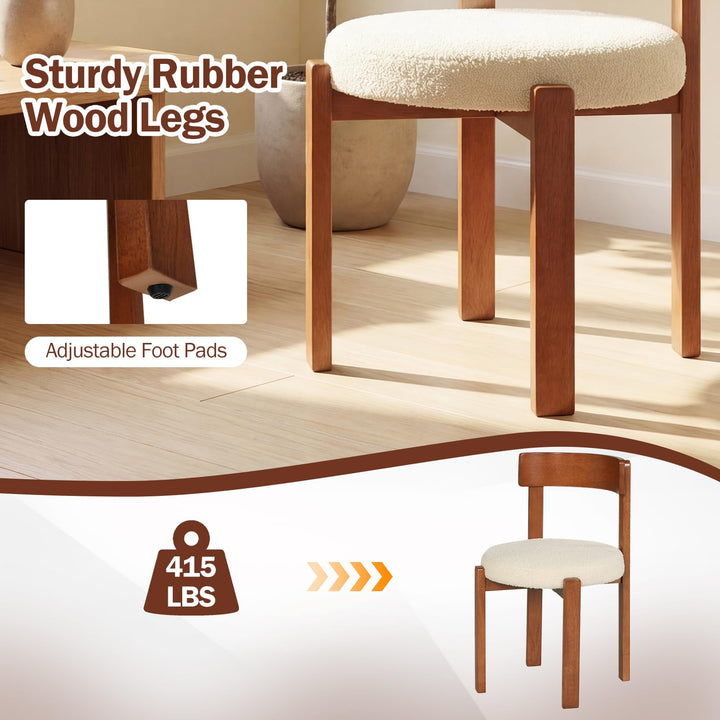 Giantex Wooden Dining Chairs Set of 2/4 Teddy Fleece Upholstered Boucle Kitchen Chair w/Curved Backrest