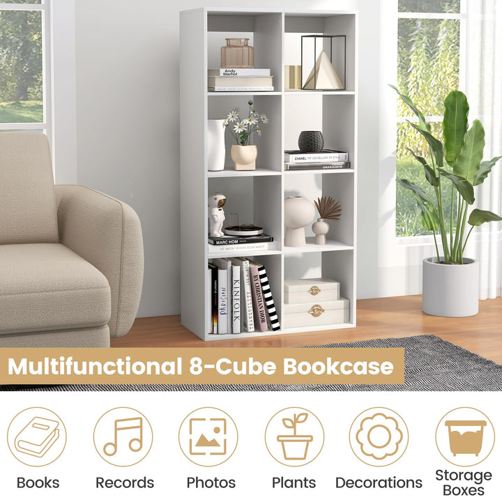 Giantex 8-Cube Bookcase, White Cubby Bookshelf w/Back Guardrail & Anti-Tipping Kits