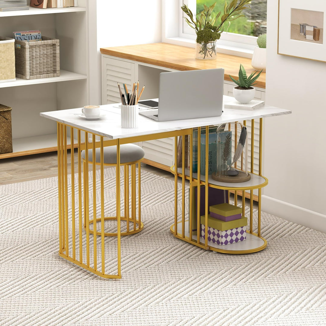 Giantex 3-Piece Dining Table Set for 2, Rectangular Kitchen Table with 2 Stools, 2-Tier Storage Shelf
