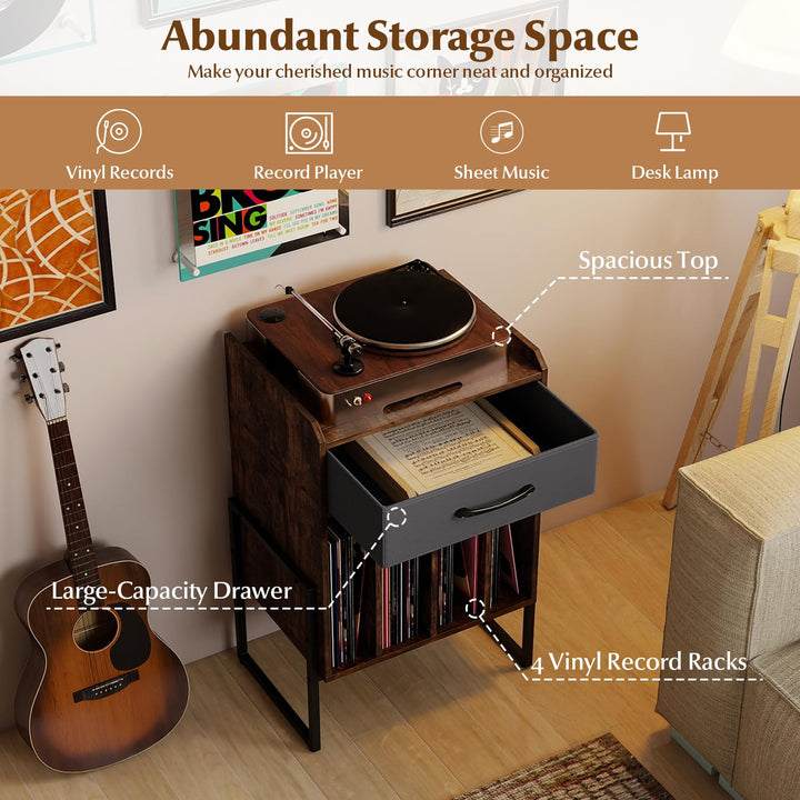 Giantex Record Player Stand 2-Tier Turntable Stand with Fabric Drawer