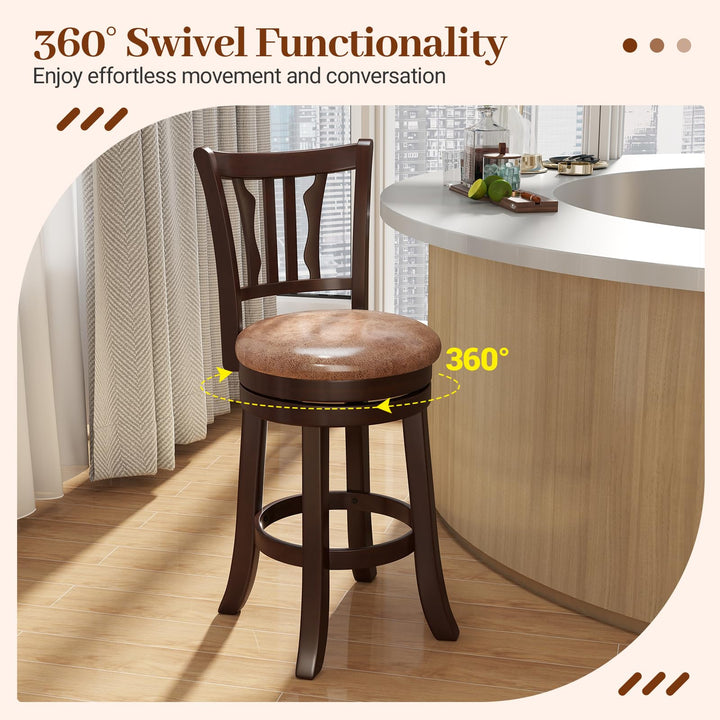 Giantex 26" Upholstered Counter Height Swivel Bar Stools Set of 2/4 with Back and Solid Rubber Frame