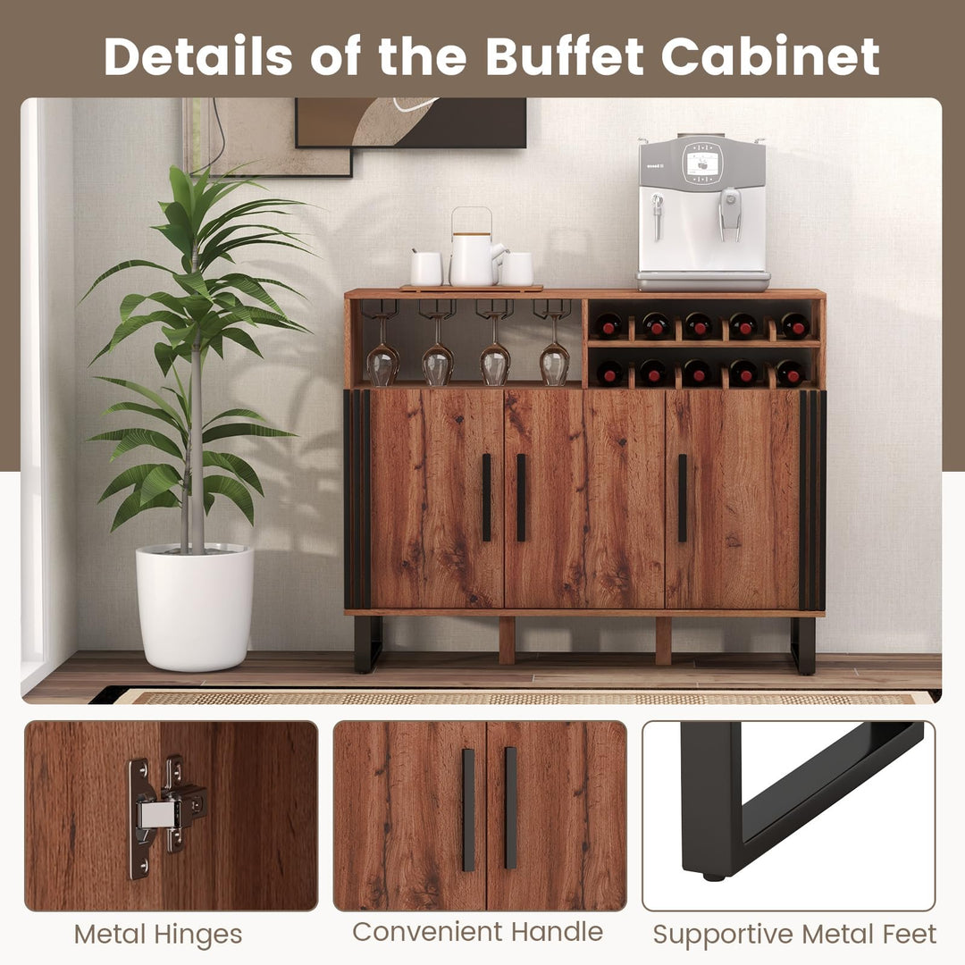 Giantex Wine Bar Cabinet, Buffet Sideboard with 3 Doors & Adjustable Shelves, Liquor Cabinet