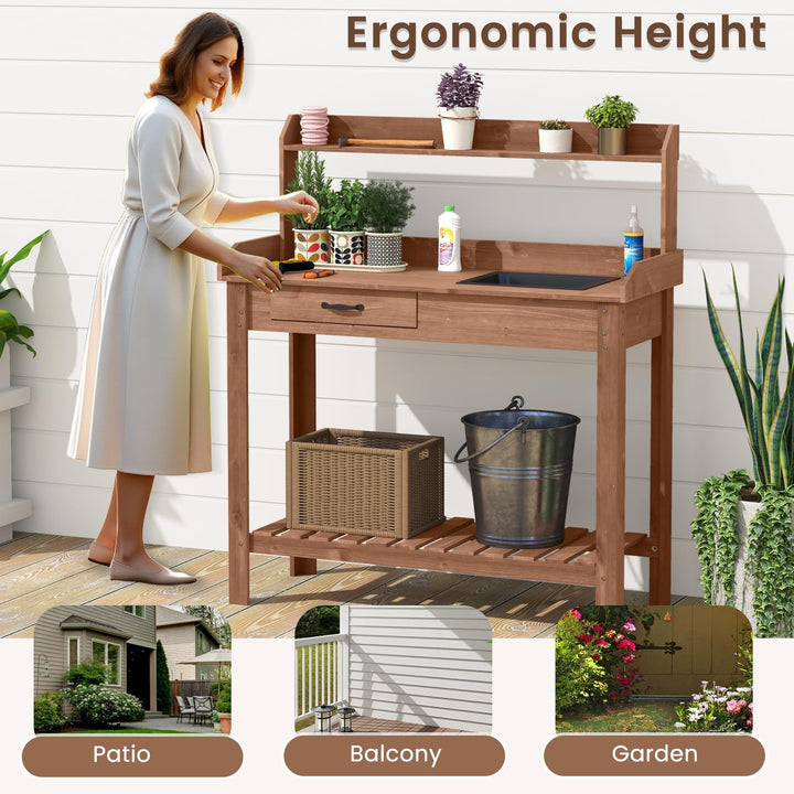 Giantex Wood Potting Bench Table