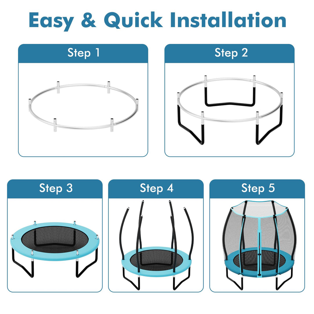 Giantex 55" Trampoline for Kids, Mini Toddler Trampoline w/Enclosure Net, Safety Pad, Outdoor Indoor Kids Trampoline for Boys Girls Gift, Blue