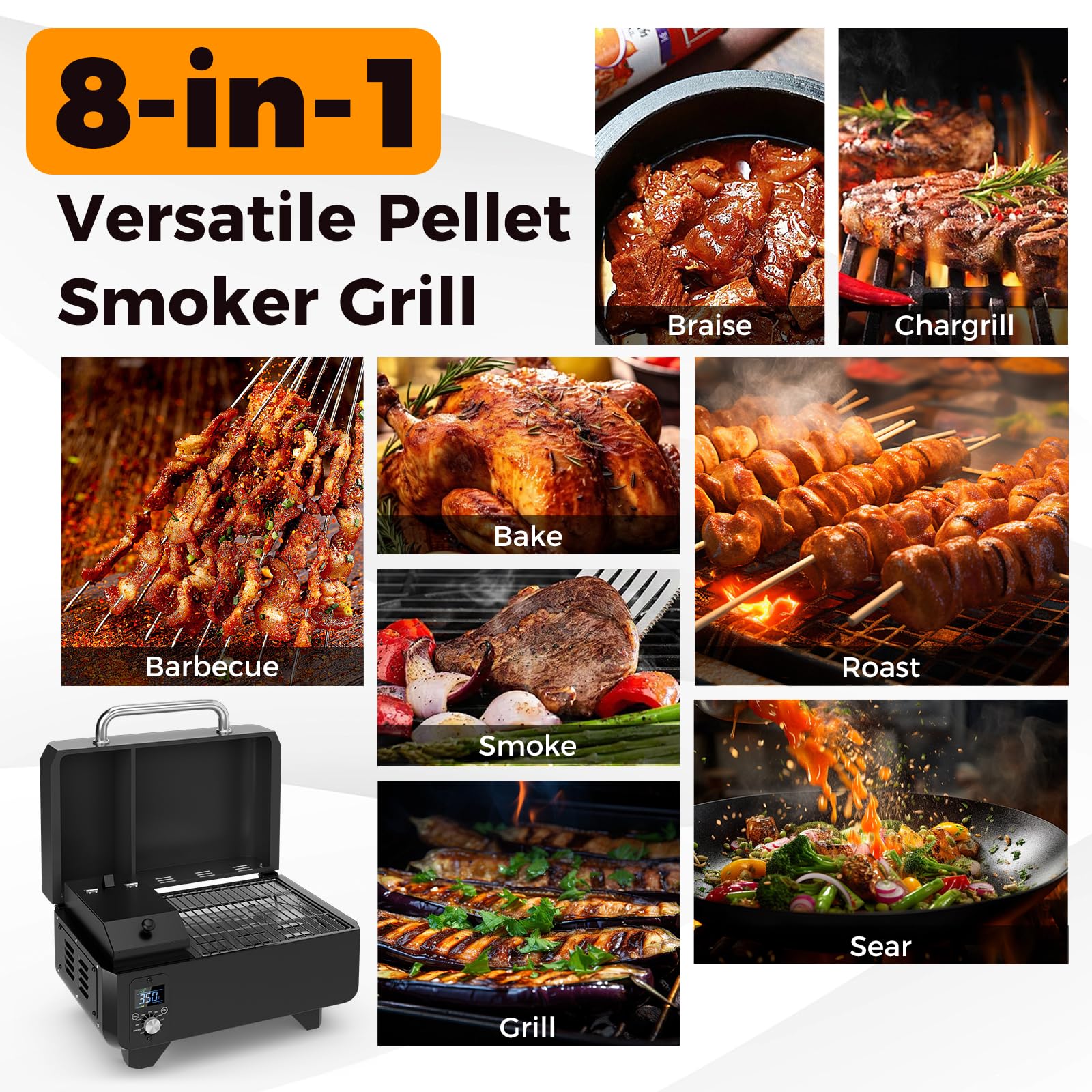 Giantex Pellet Grill and Smoker - Portable Tabletop Wood Pellet Smoker with Temperature Control