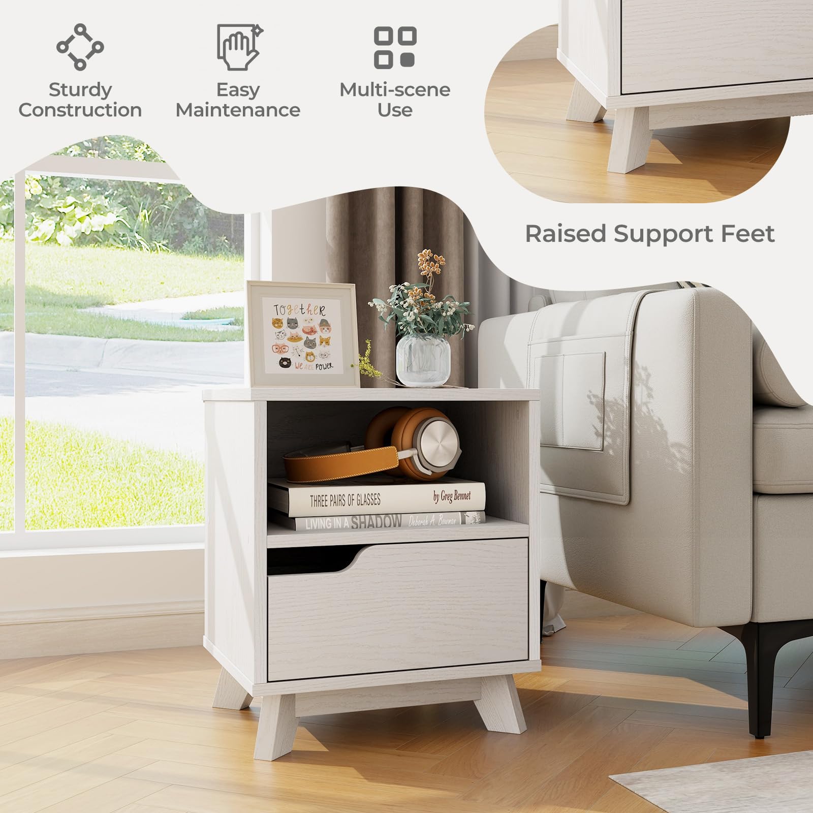 Giantex 2 Tier Nightstand, Mid Century Modern Bedside Table with Storage Drawer & Open Shelf